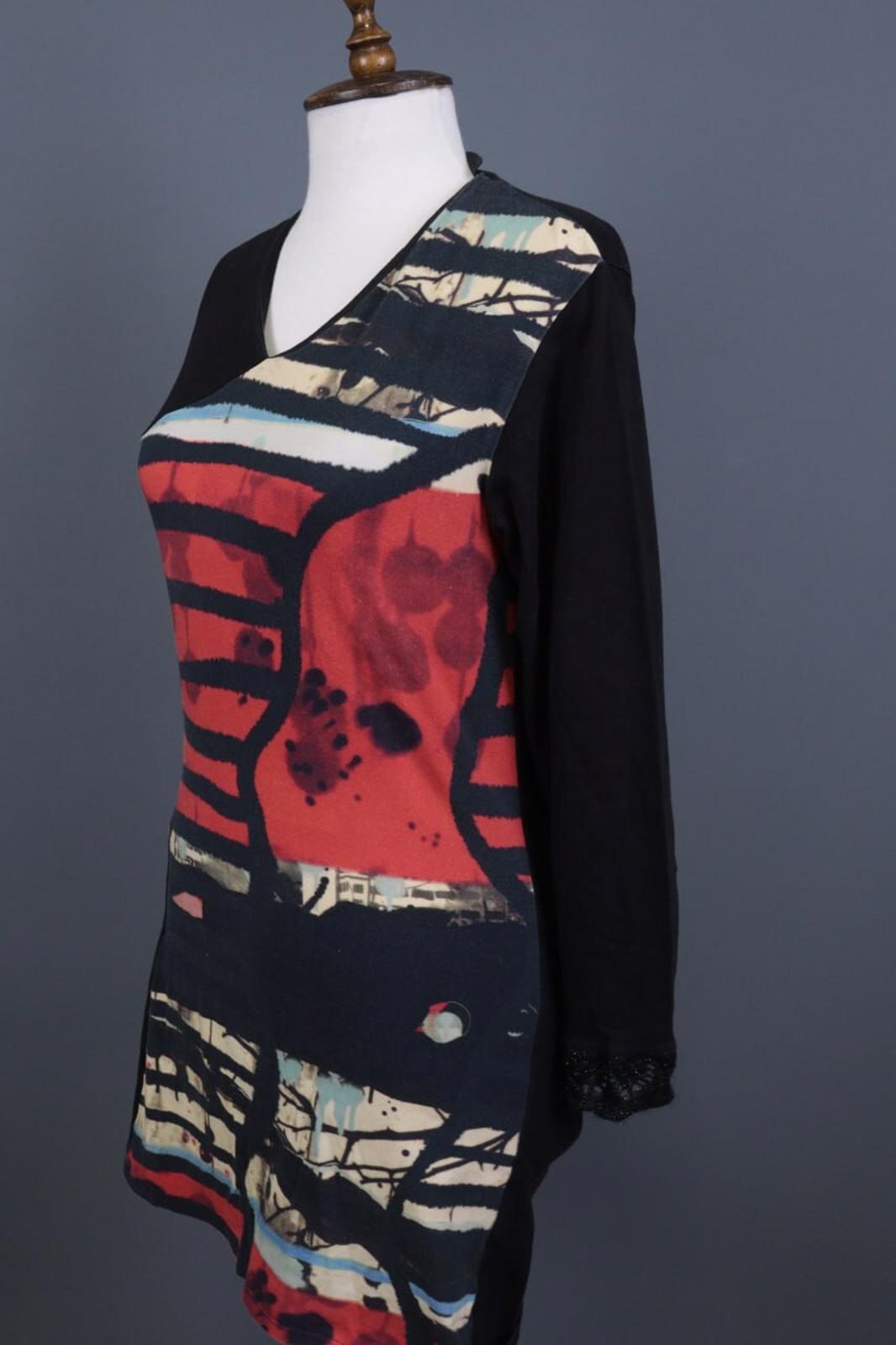 AVENTURES DES TOILES Black Printed Abstract A-Line Short Tunic Dress – Size 40