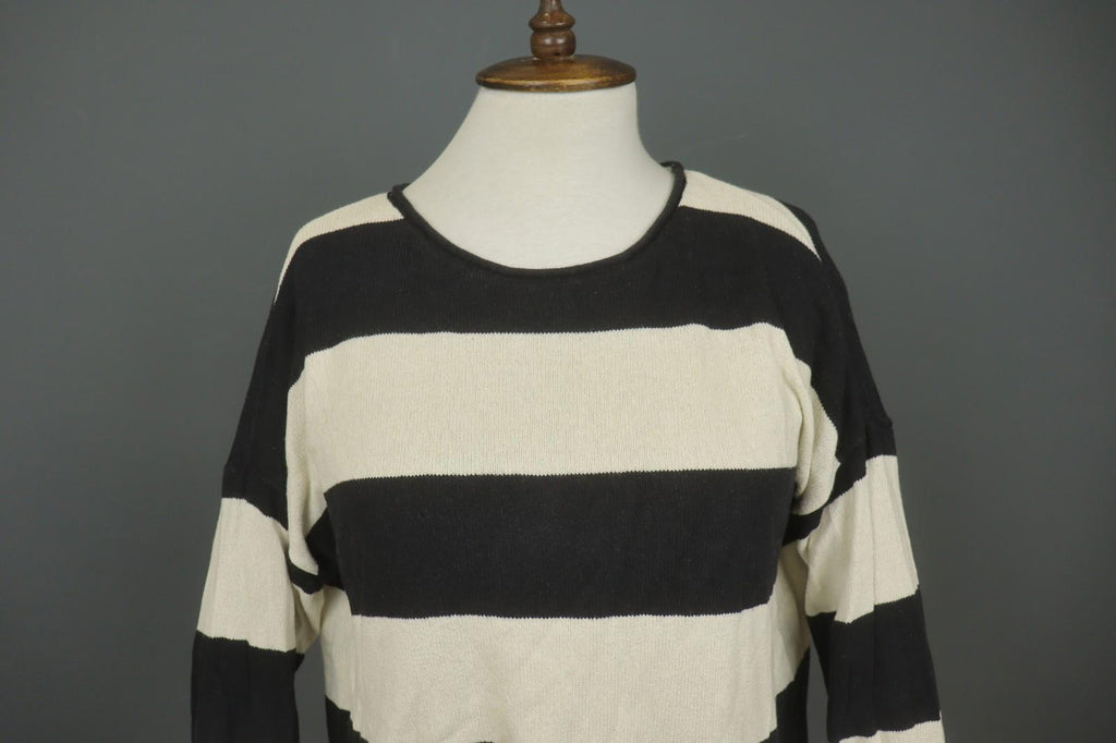 GUDRUN SJODEN White Black Striped 100% Cotton Tight Knit Pullover Sweater – Size S