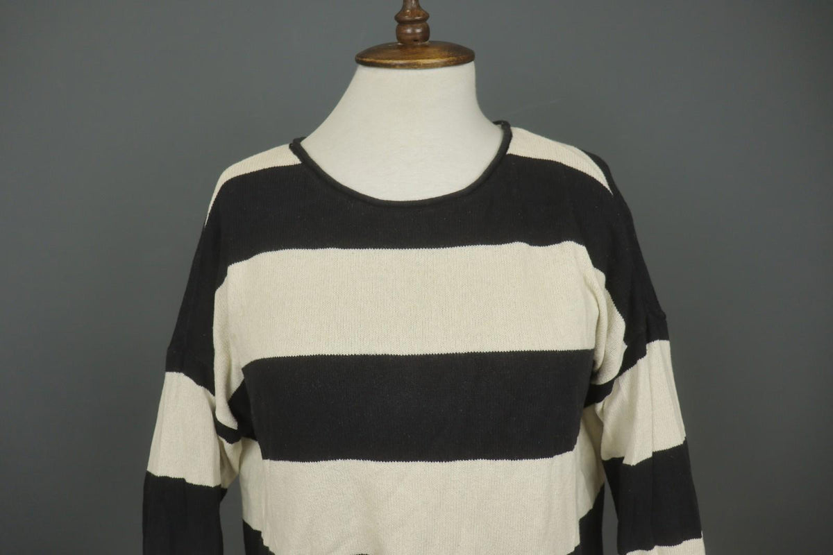 GUDRUN SJODEN White Black Striped 100% Cotton Tight Knit Pullover Sweater – Size S