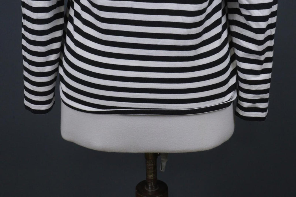 MARIMEKKO White Black Striped Round Neck Long Sleeve Stretch Blouse Top – Size S