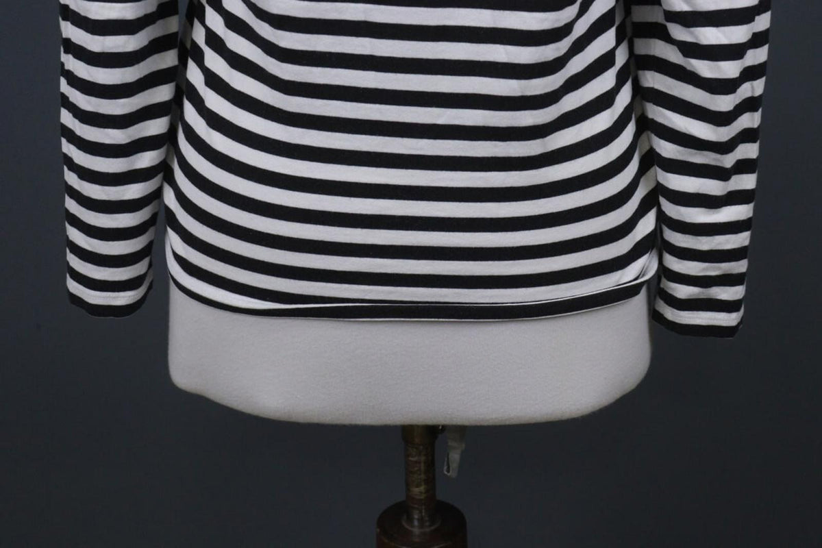 MARIMEKKO White Black Striped Round Neck Long Sleeve Stretch Blouse Top – Size S
