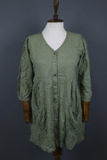 GUDRUN SJODEN Green 3/4 Sleeve Button Front Shirt Dress