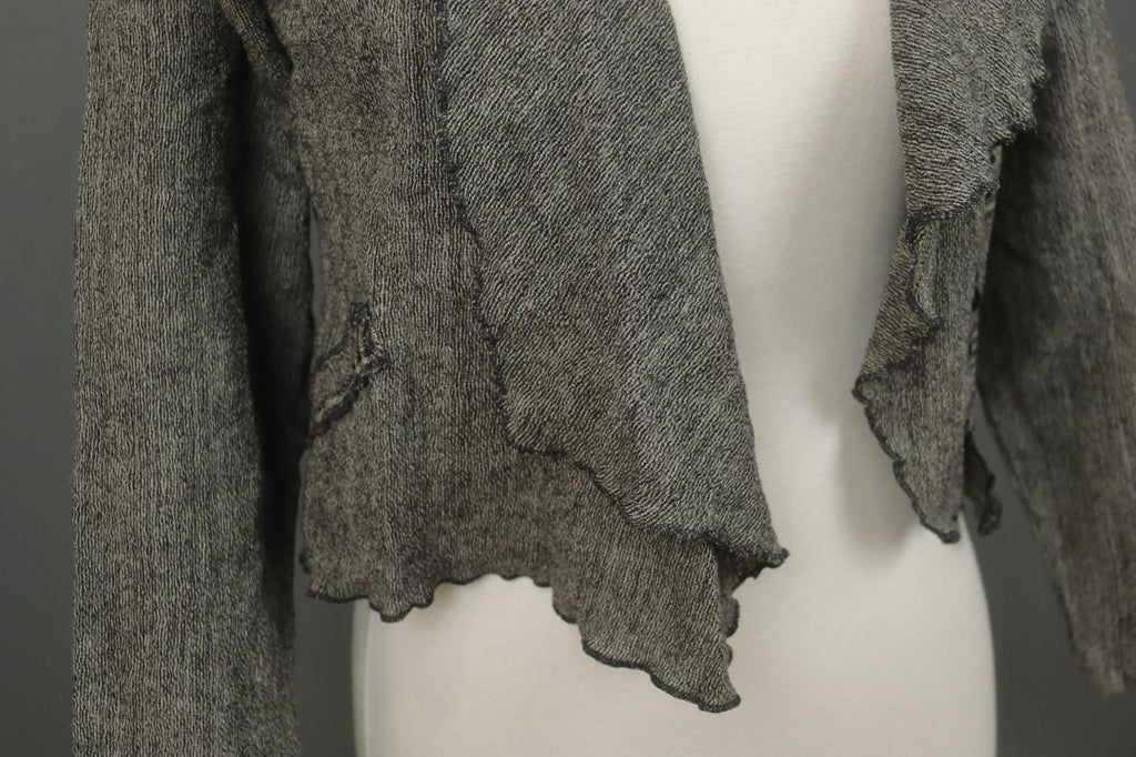 GRIZAS Gray 100% Wool Long Sleeve Knit Winter Ruffle Open Front Cardigan – Size S