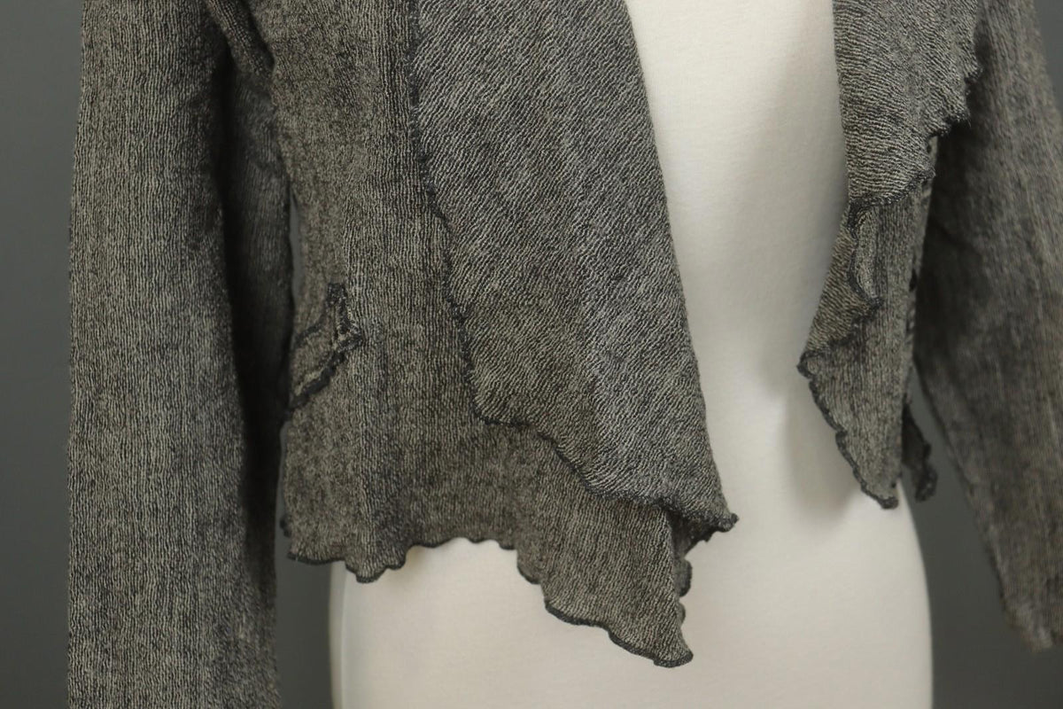 GRIZAS Gray 100% Wool Long Sleeve Knit Winter Ruffle Open Front Cardigan – Size S