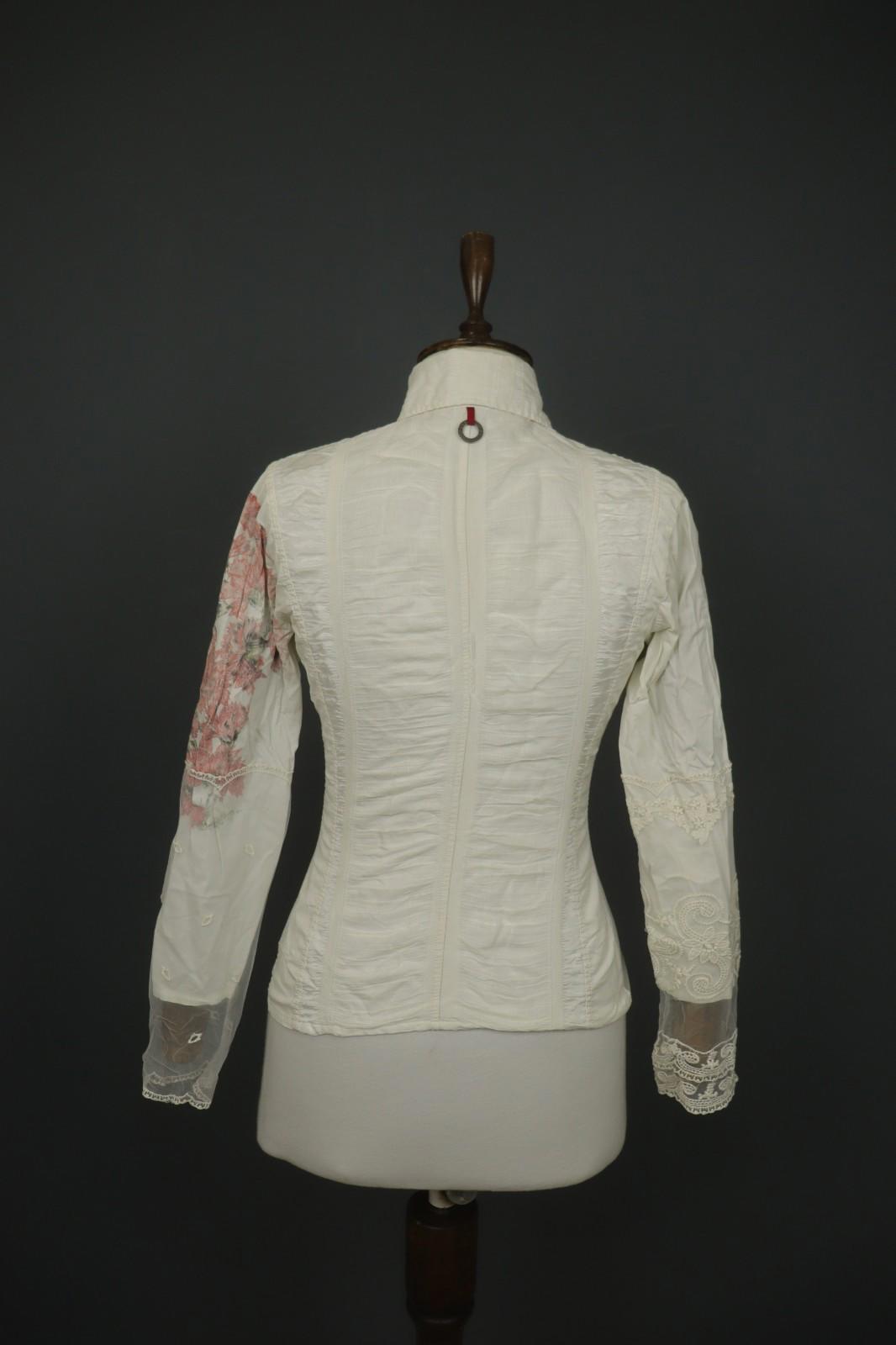 SAVE THE QUEEN White Floral Cotton Lace Long Sleeve Snap Button Shirt Top – Size S