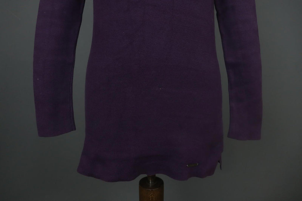 BURBERRY BRIT Purple Cotton Tight Knit Beaded Front Long Sleeve Sweater – Size S