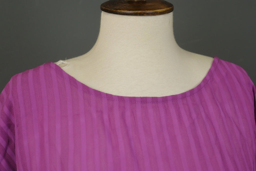 GUDRUN SJODEN Pink Striped 100% Viscose Short Sleeve Pullover Blouse Top Sz L/XL