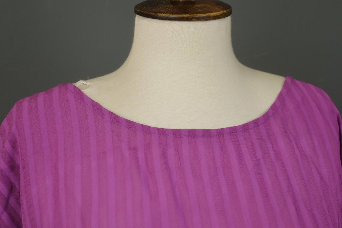 GUDRUN SJODEN Pink Striped 100% Viscose Short Sleeve Pullover Blouse Top Sz L/XL