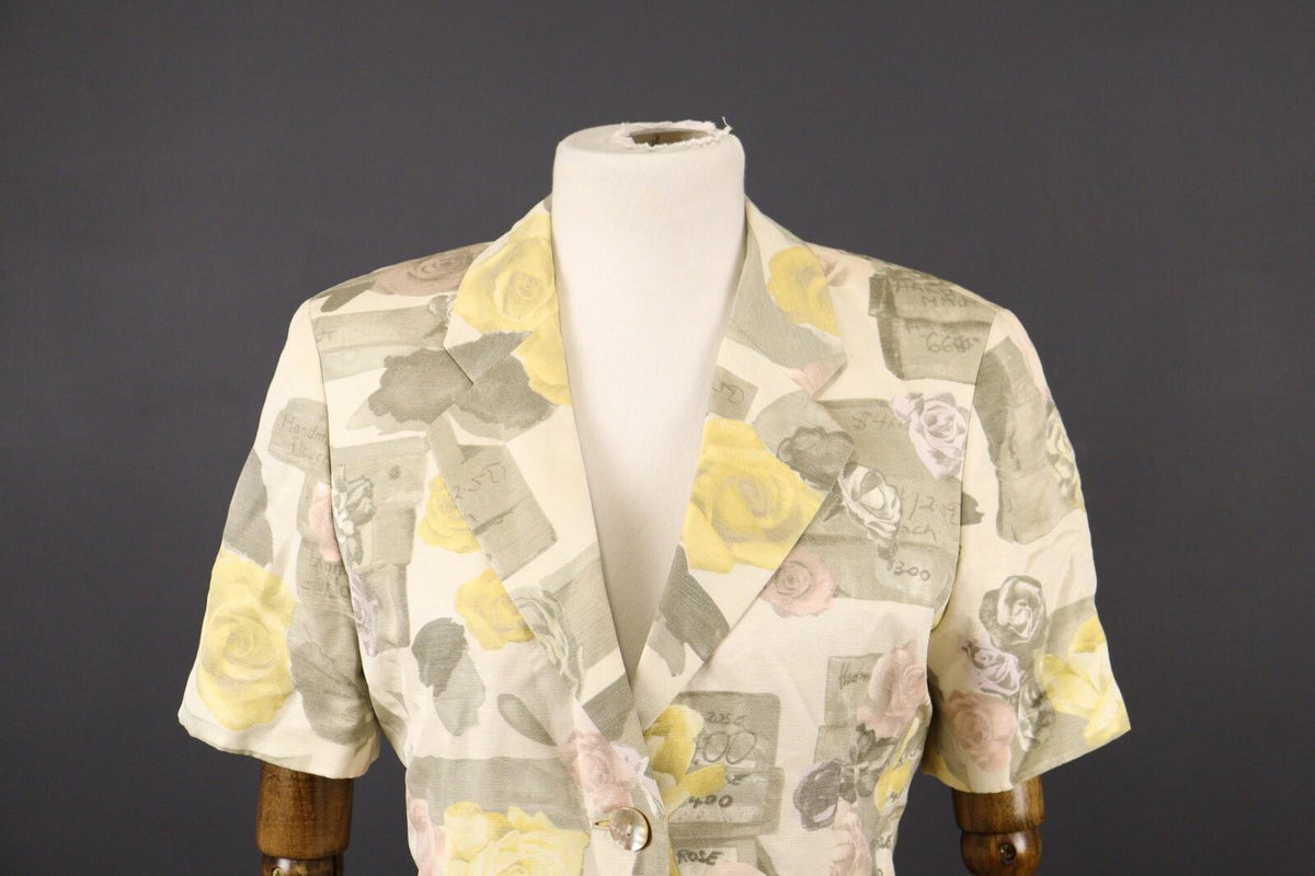 LAUREL by ESCADA Multicolor Floral Silk Linen Lightweight Blazer Jacket – Size M