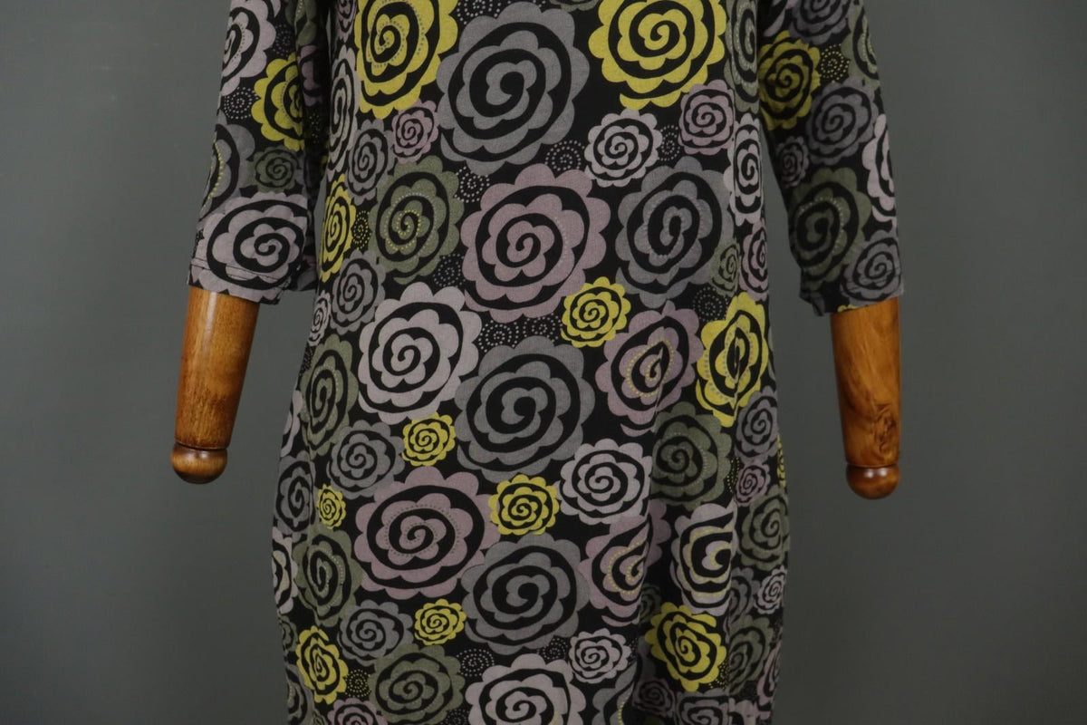 GUDRUN SJODEN Multi Floral Long Sleeve Round Neck Pullover Shift Dress – Size M