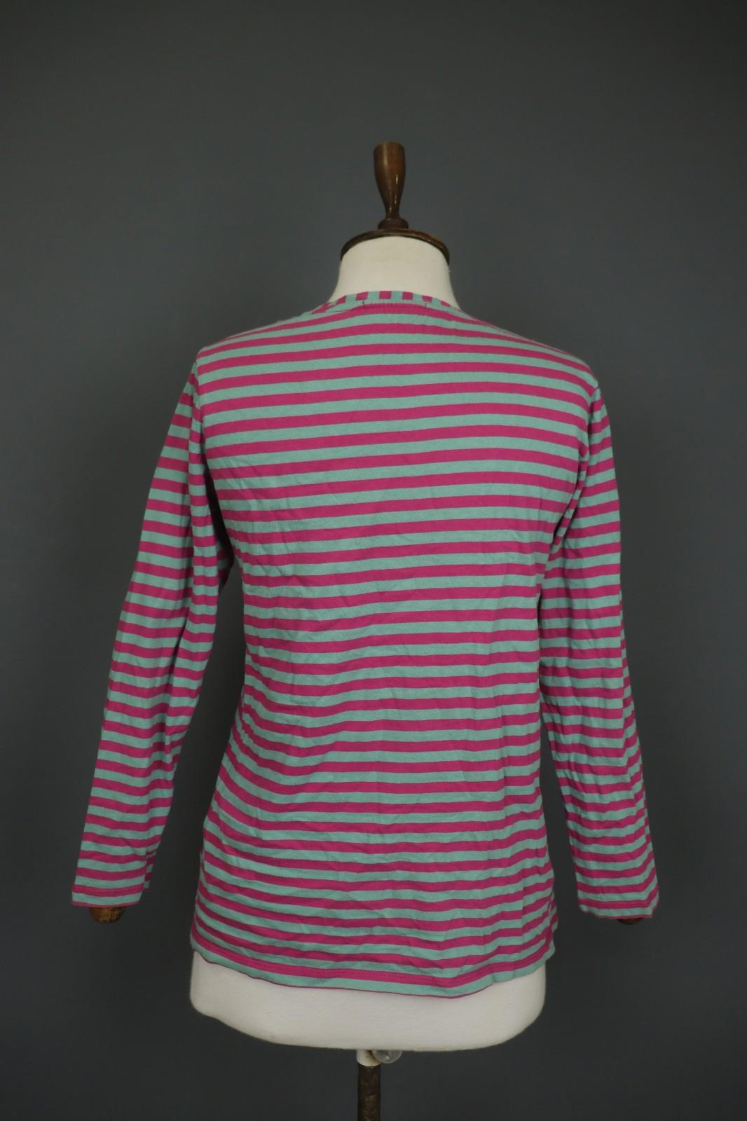 GUDRUN SJODEN Teal Pink Striped Casual Long Sleeve Pullover Blouse Top – Size S