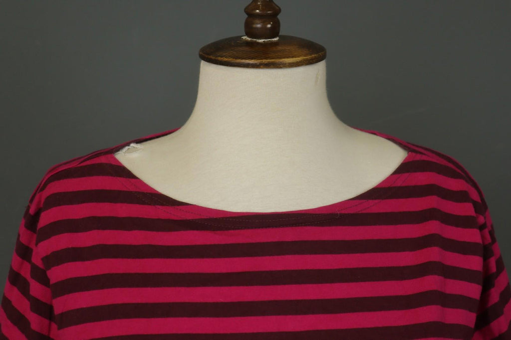 MARIMEKKO Red Black Striped 100% Cotton Long Sleeve Round Neck Shift Dress