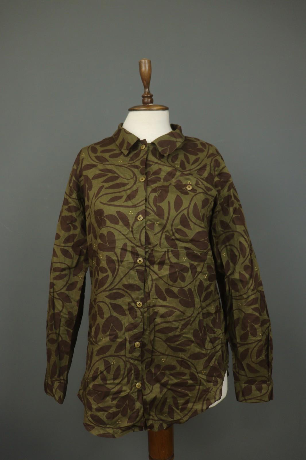 GUDRUN SJODEN Leaf Print Cotton Long Sleeve Casual Collared Button-Up Shirt Sz M