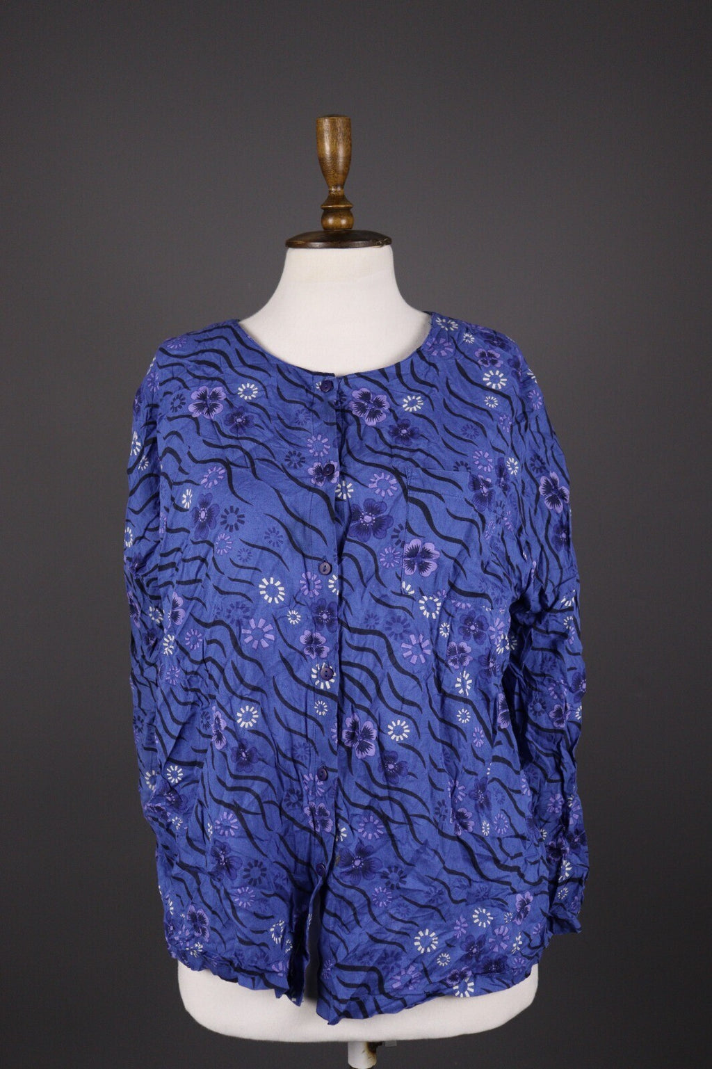 Gudrun Sjode Blue Floral Print Textured Liquid Buttoned Cardigan – Size L