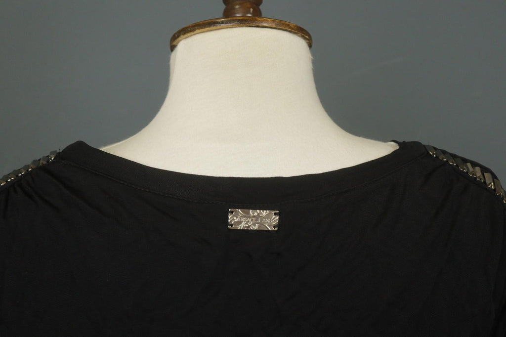 VERSACE JEANS Black 100% Viscose Stretch Beaded Scoop Neck Shift Dress – Size 36