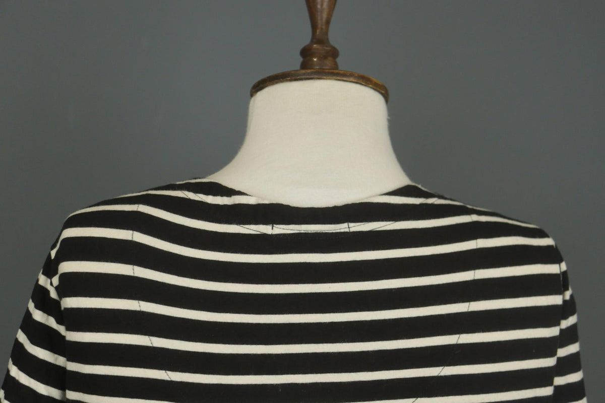 GUDRUN SJODEN Black White Striped Casual V-Neck Short Sleeve A-Line Dress – Size L
