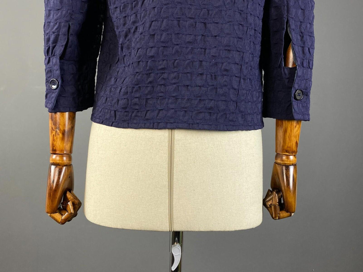 EMPORIO ARMANI Blue Wool Lagenlook Textured Three Button Blazer Jacket – Size 44