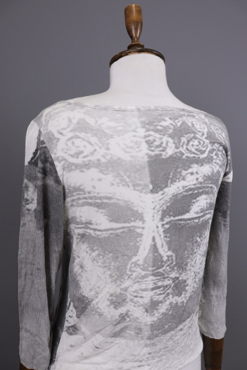 Sarah Pacini Gray Printed 3/4 Sleeve Lightweight Top Shirt One Size