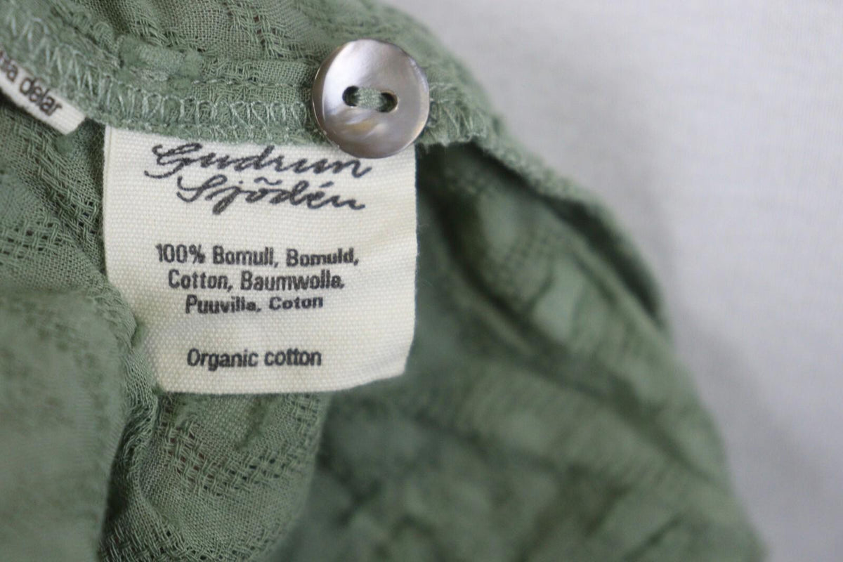 GUDRUN SJODEN Green 3/4 Sleeve Button Front Shirt Dress