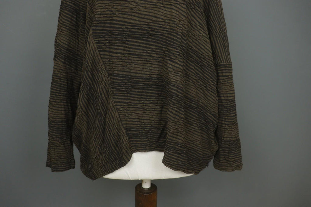 OSKA Brown Black Striped Viscose Blend Seersucker Long Sleeve Blouse Top – Size 1
