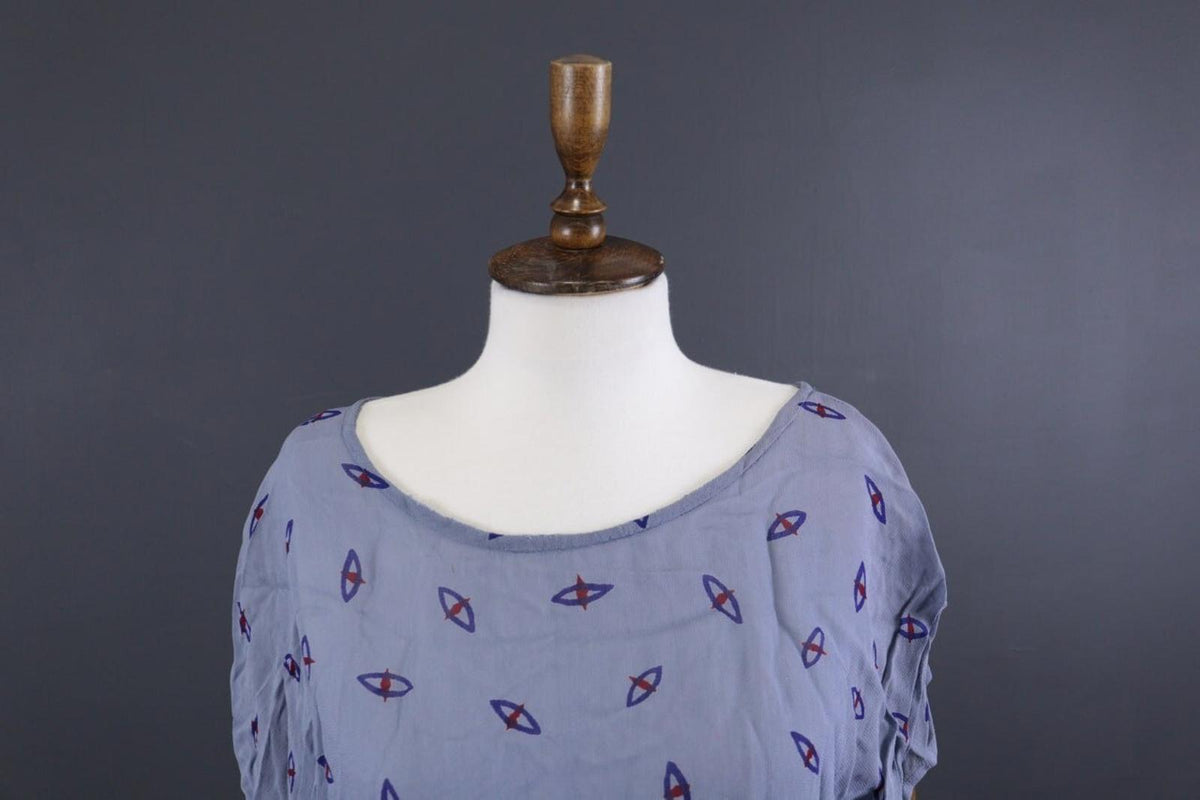 GUDRUN SJODEN Blue Designer Sleeveless Lagenlook Relaxed Tunic Top – Size L/XL