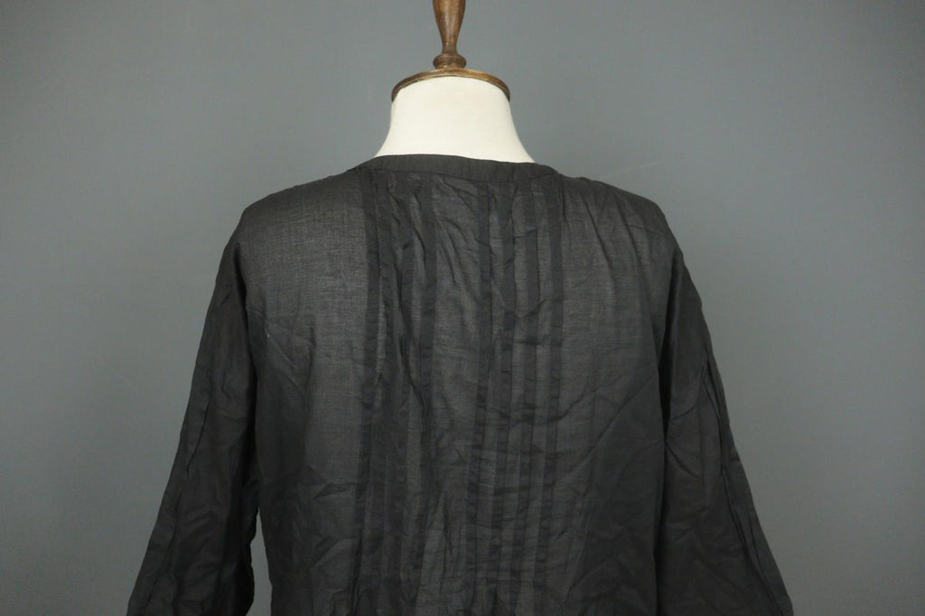 GUDRUN SJODEN Black Cotton Pintuck 3/4 Sleeve Button Front Shirt Dress – Size S
