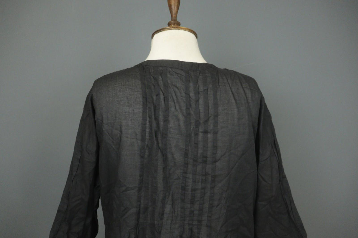 GUDRUN SJODEN Black Cotton Pintuck 3/4 Sleeve Button Front Shirt Dress – Size S