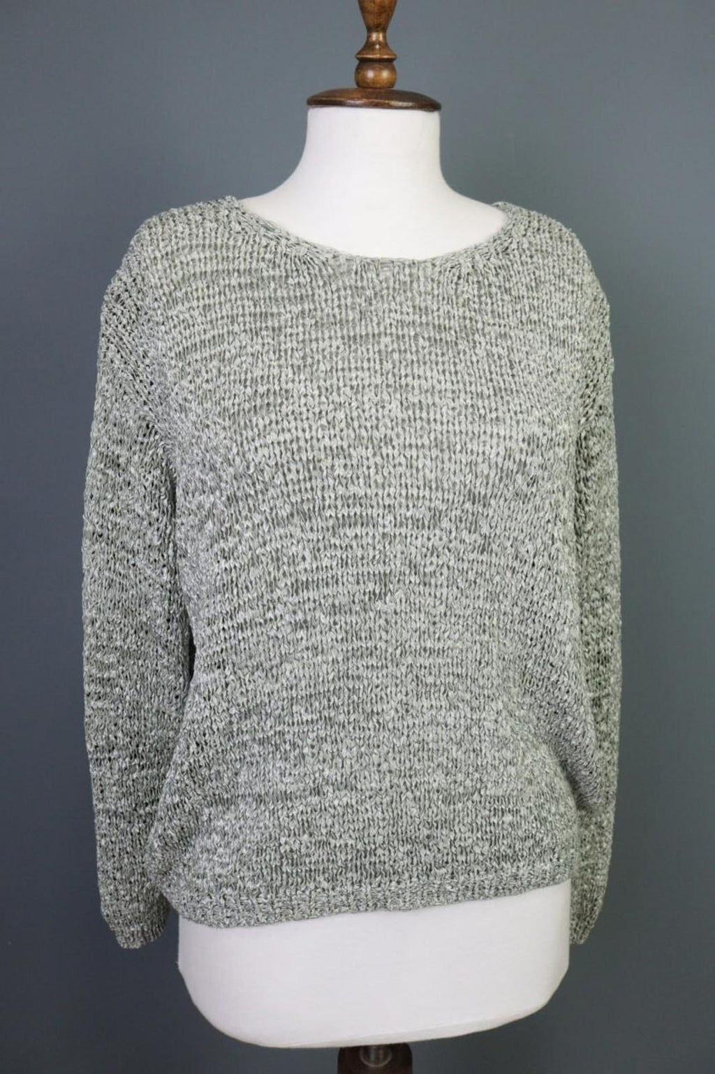 ANNETTE GORTZ Gray Open Knit Crew Neck Knit Sweater – Size M