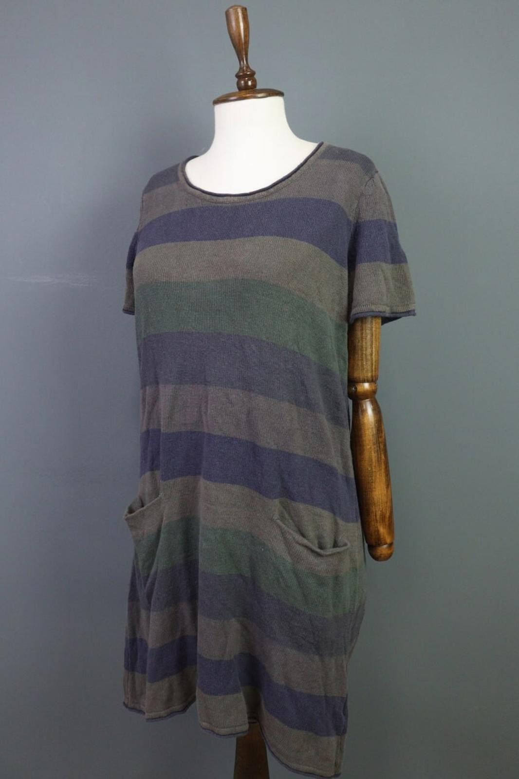 GUDRUN SJODEN Multicolor Striped Linen Short Sleeve Sweater Dress – Size S – Used
