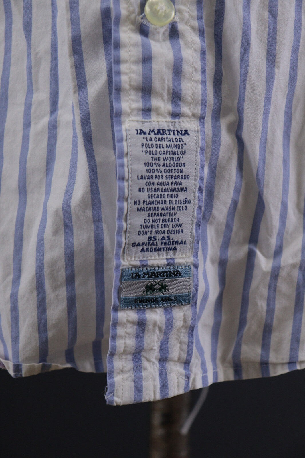 La Martina Buenos Aires Blue Stripe Long Sleeve Button Down Shirt M 41-42
