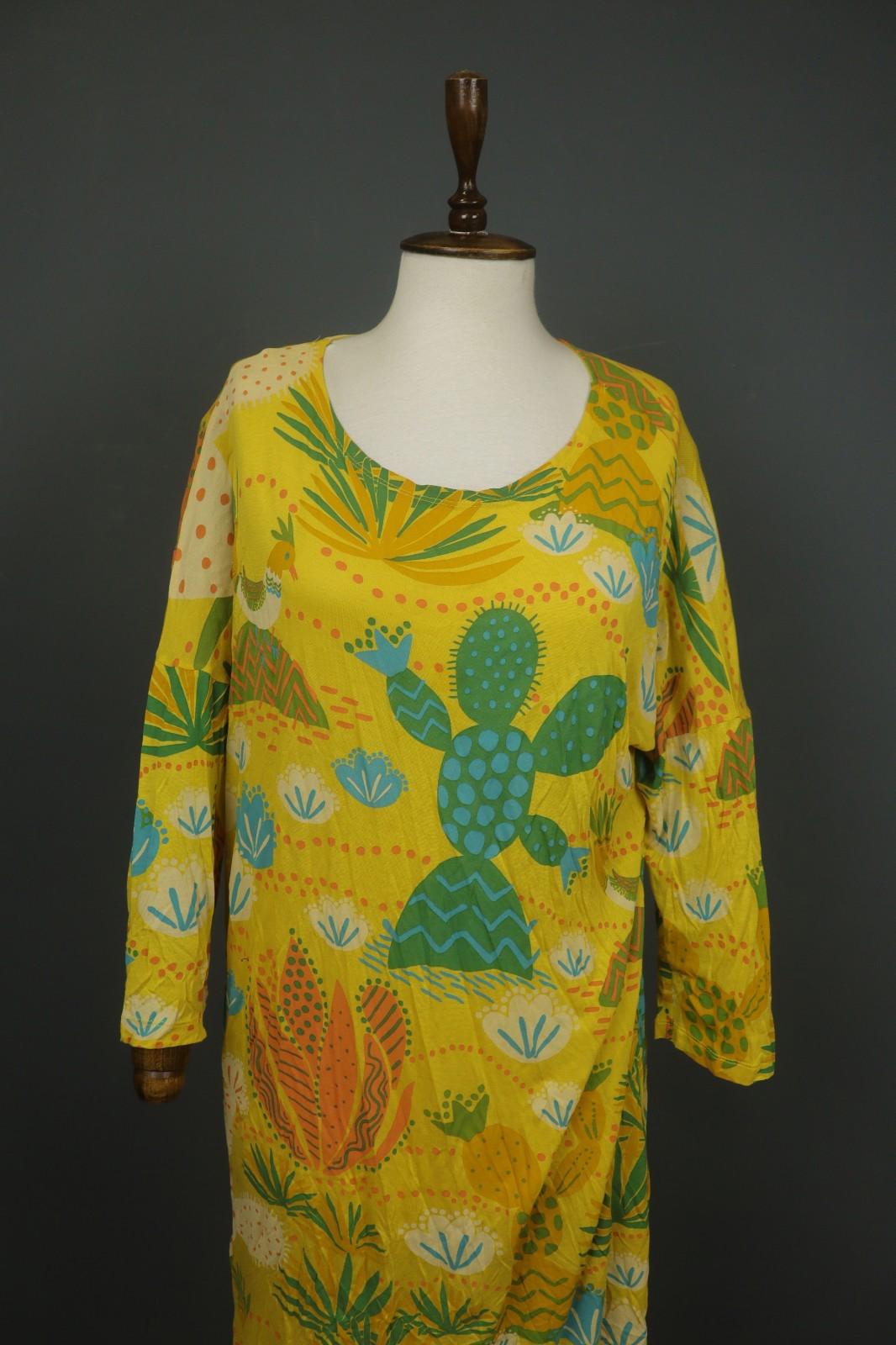GUDRUN SJODEN Multicolor Floral 100% Modal Round Neck Pullover Shift Dress Sz M