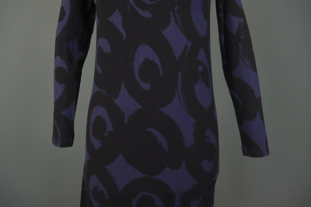 MARIMEKKO Purple Black Printed Viscose Long Sleeve Pullover Shift Dress – Size XS
