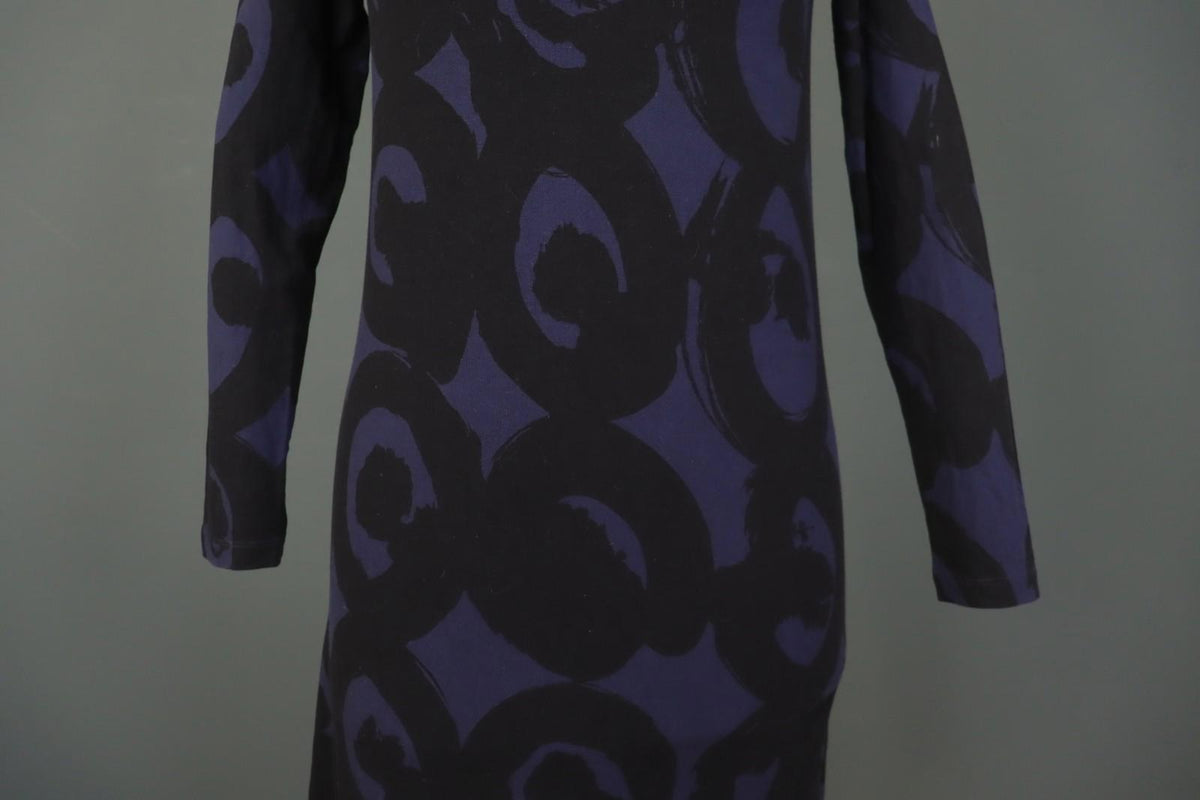 MARIMEKKO Purple Black Printed Viscose Long Sleeve Pullover Shift Dress – Size XS