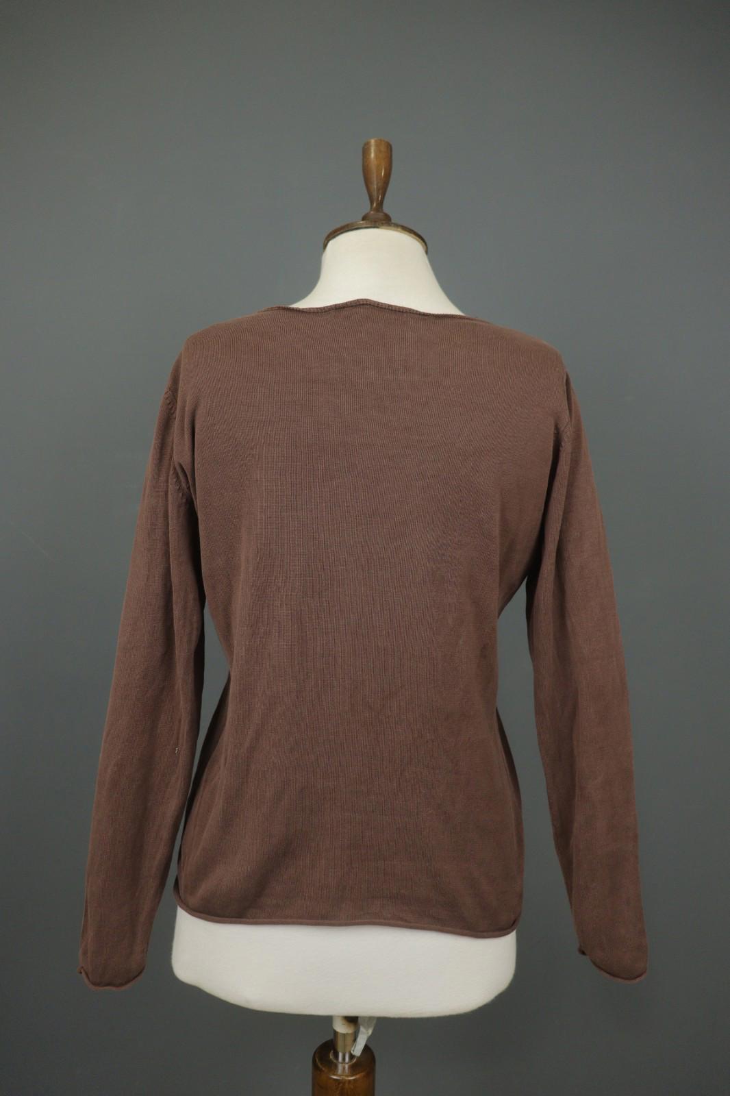 GUDRUN SJODEN Brown Silk Round Neck Long Sleeve Pullover Shirt Top – Size M