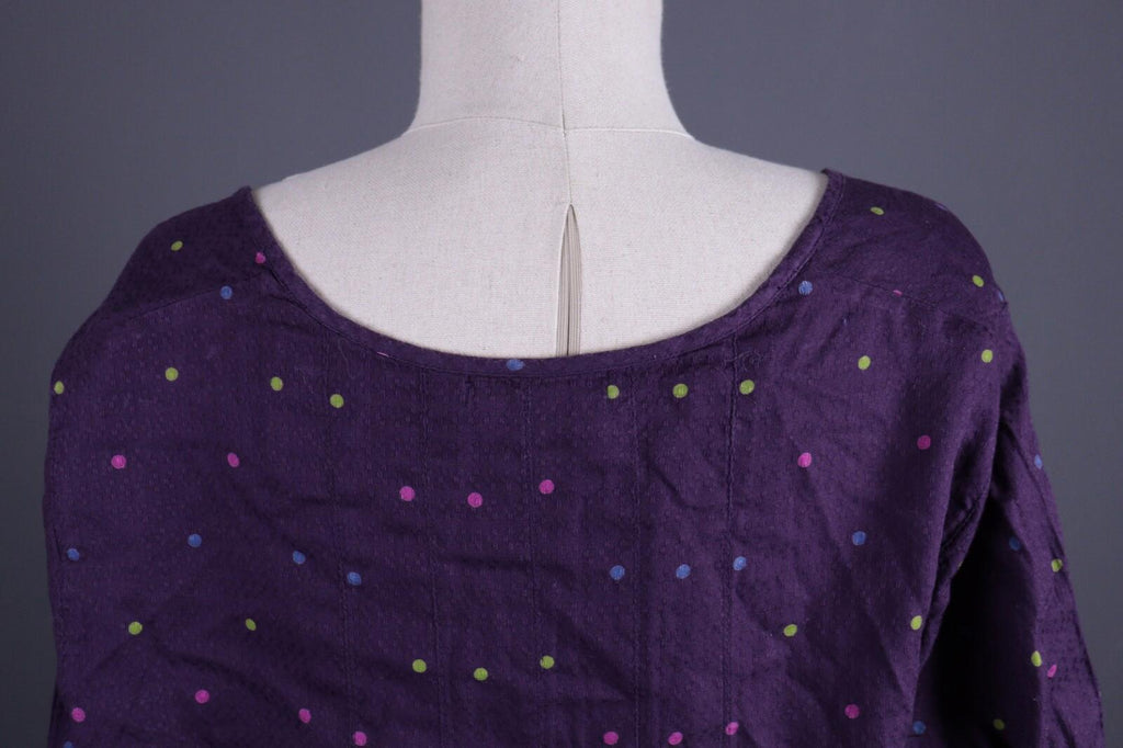 GUDRUN SJODEN Purple Dotted Lagenlook Relaxed Long Sleeve Blouson Dress – Size M
