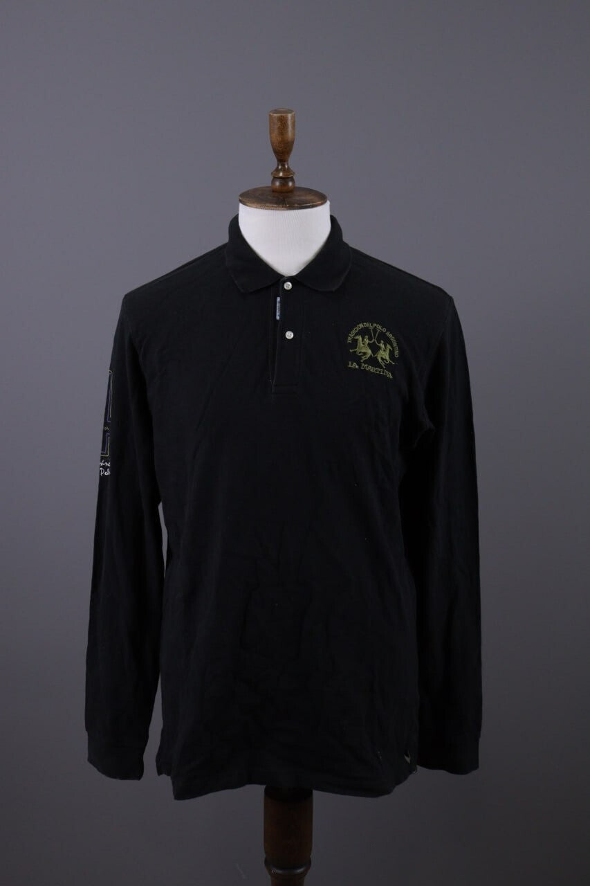 La Martina Buenos Aires #4 Black Long Sleeve Rugby Polo Shirt – Size XXL