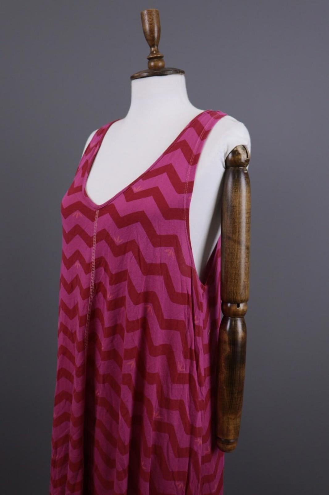 GUDRUN SJODEN Purple Stripe Lagenlook Sleeveless Blouson Midi Dress – Size L