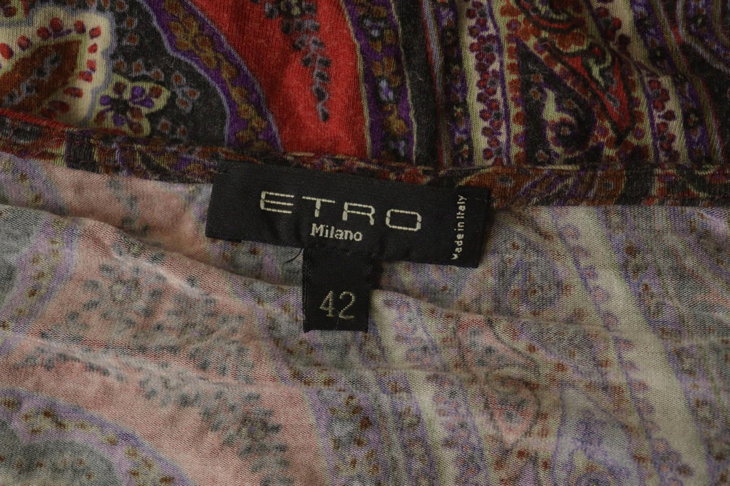 ETRO Milano Multicolor Paisley Classic Long Sleeve V-Neck Mini Dress – Size 42