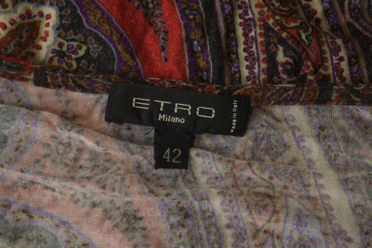 ETRO Milano Multicolor Paisley Classic Long Sleeve V-Neck Mini Dress – Size 42
