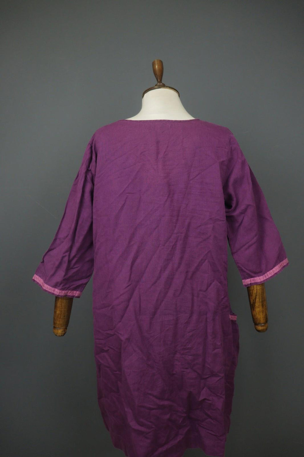 GUDRUN SJÖDEN Purple Cotton Long Sleeve V-Neck Pullover Tunic Dress – Size M