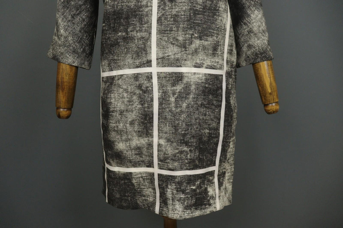 COP.COPINE Gray White Lined Round Neck Long Sleeve Pullover Sheath Dress – Size 38 – Used