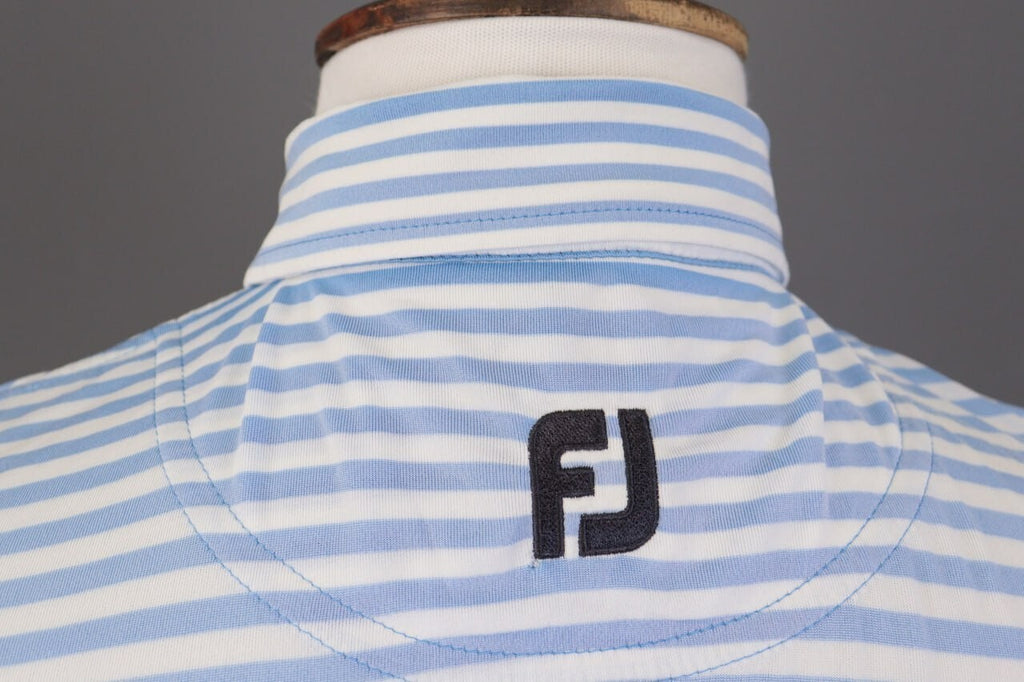 FJ FootJoy Athletic Fit Blue Striped Golf Short Sleeve Polo Shirt – Size L
