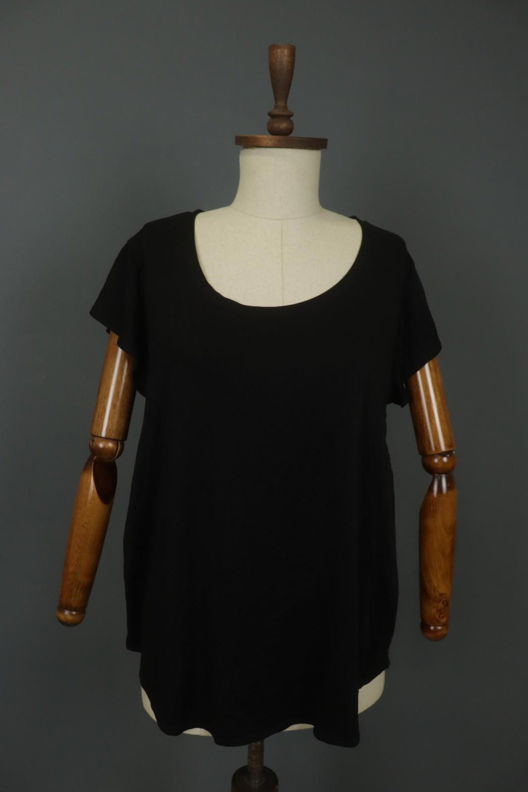 GUDRUN SJODEN Black Lyocell Short Sleeve Round Neck Pullover Blouse Top – Size L