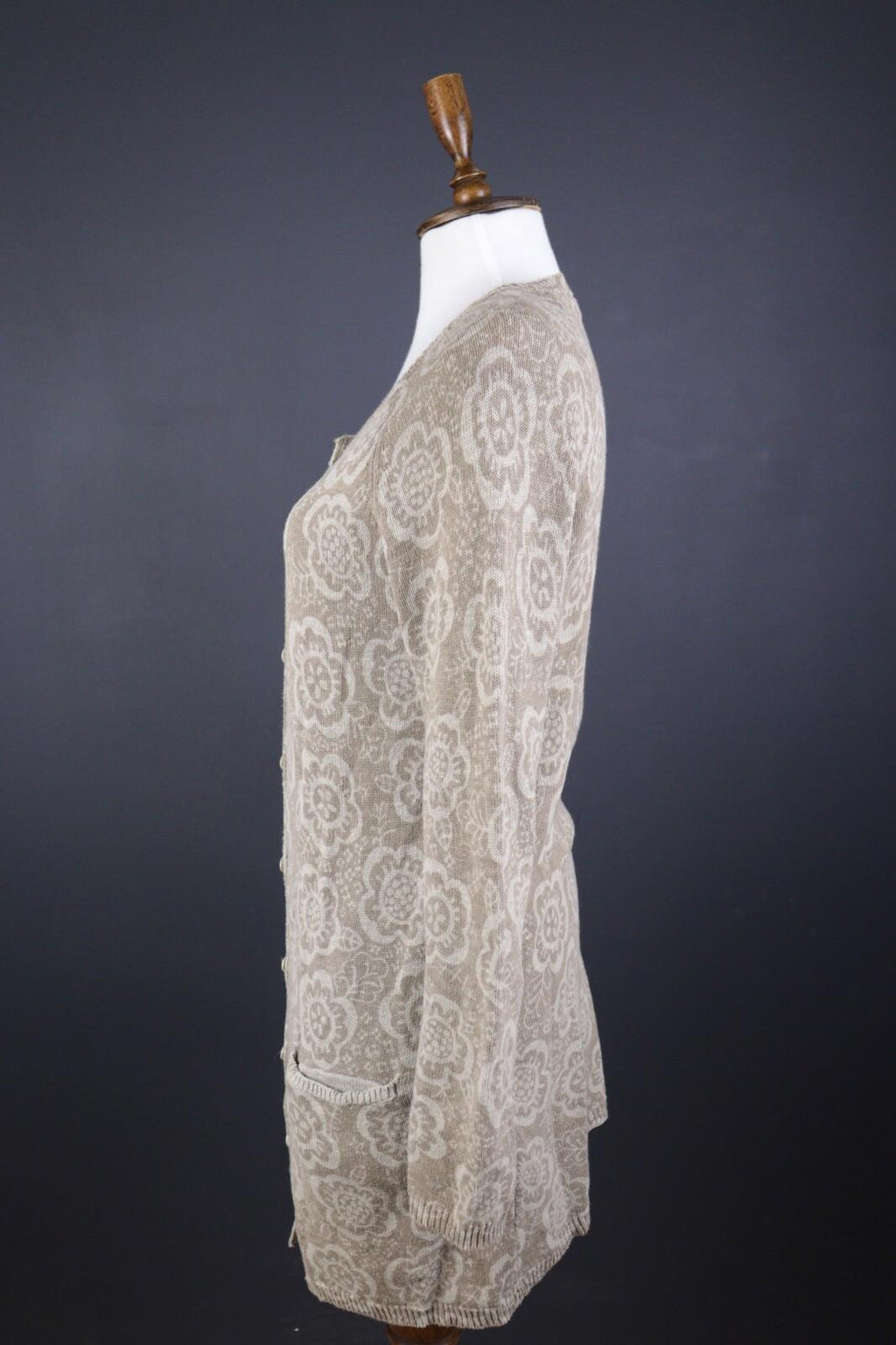 GUDRUN SJODEN Beige Floral Linen Knit Long Cardigan Sweater – Size S