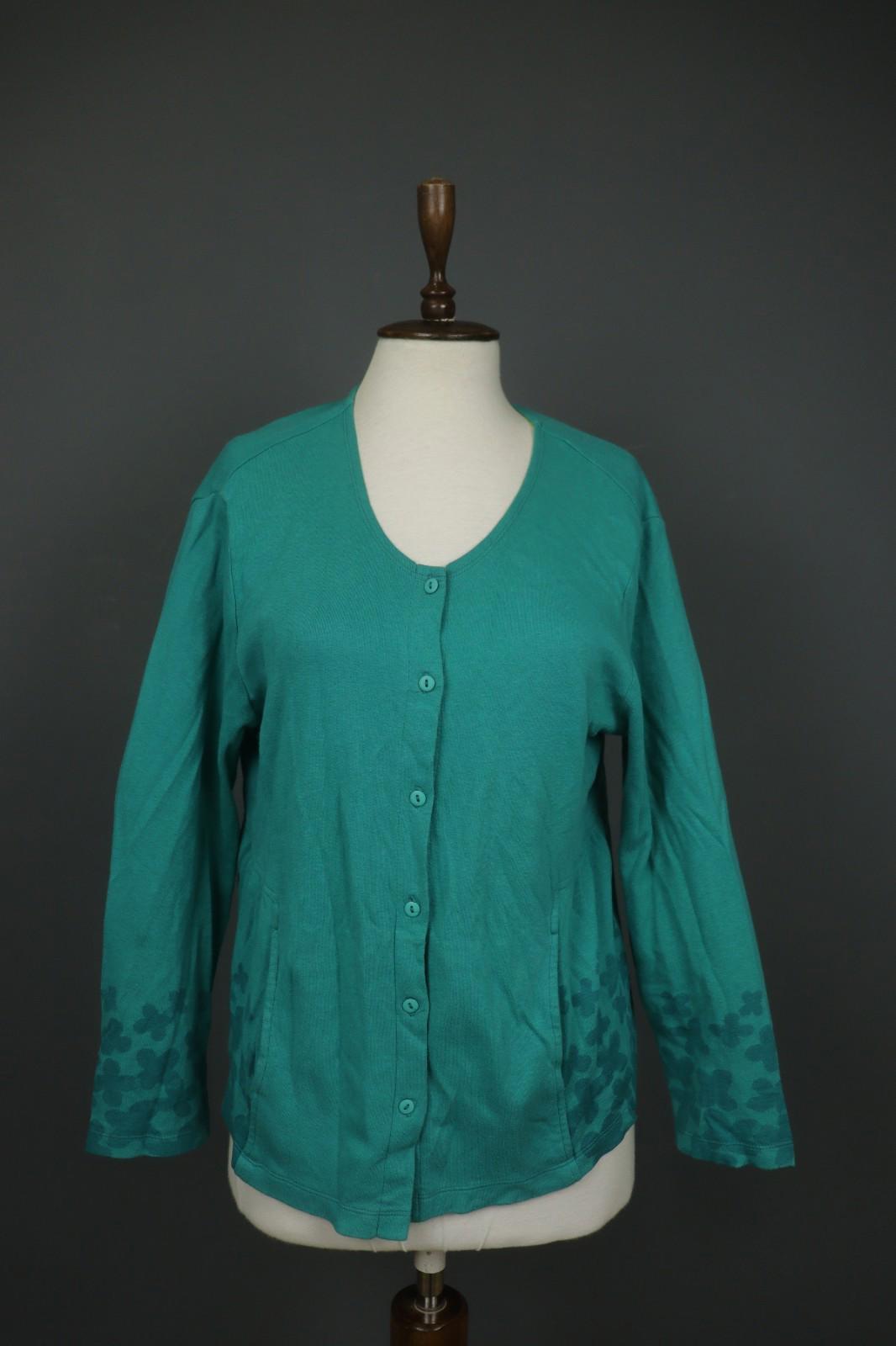 GUDRUN SJODEN Green Cotton Long Sleeve Button Front Cardigan Sweater – Size L
