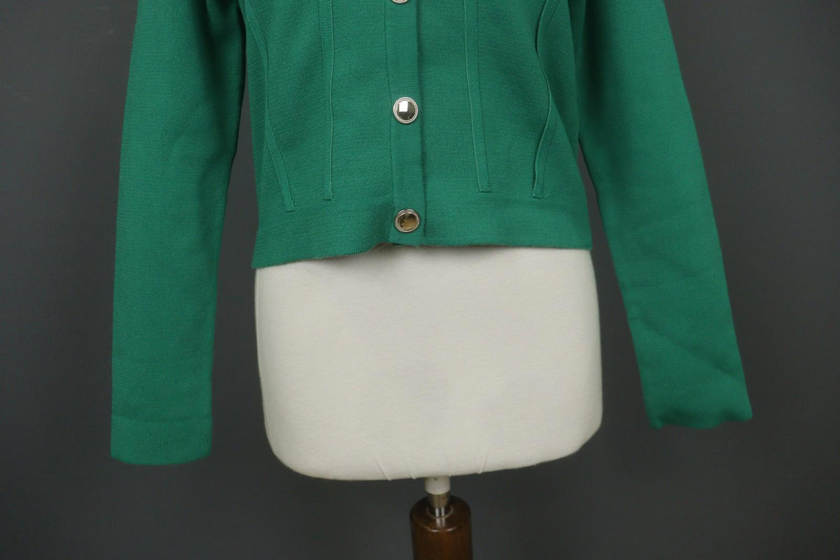 SEZANE Green Knitted Casual Mock Neck Long Sleeve Button Front Cardigan Sweater