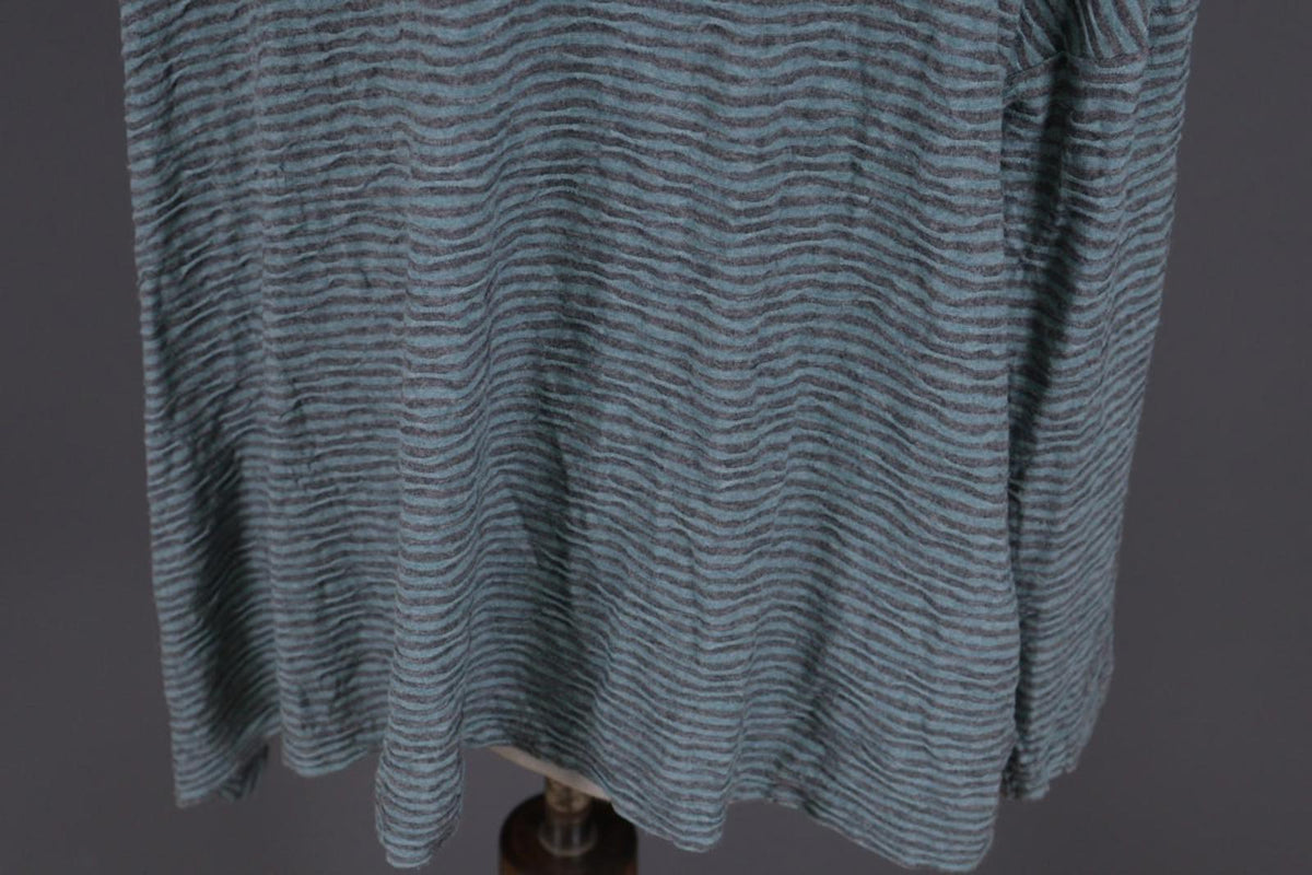 OSKA Green Black Striped Viscose Round Neck Asymmetrical Hem Blouse Top – Size 2