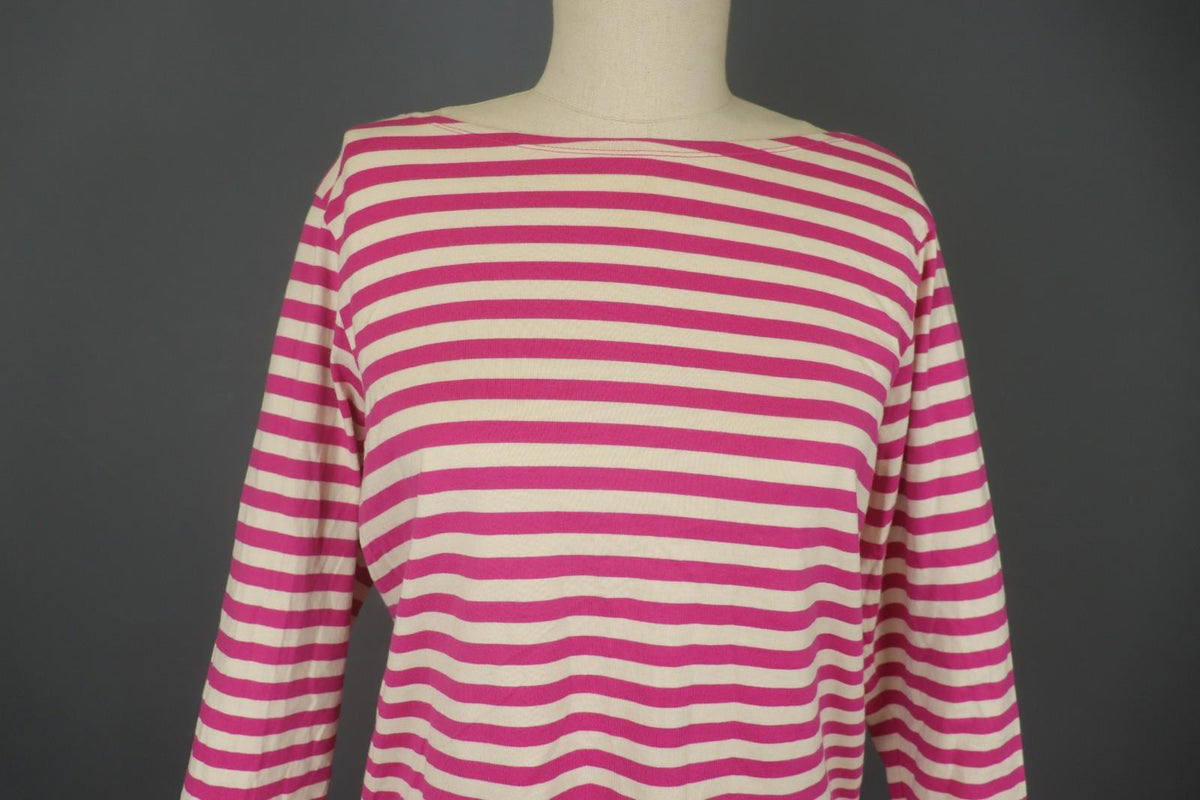 MARIMEKKO Pink and White Striped Cotton Long Sleeve Boat Neck Blouse Top – Size L