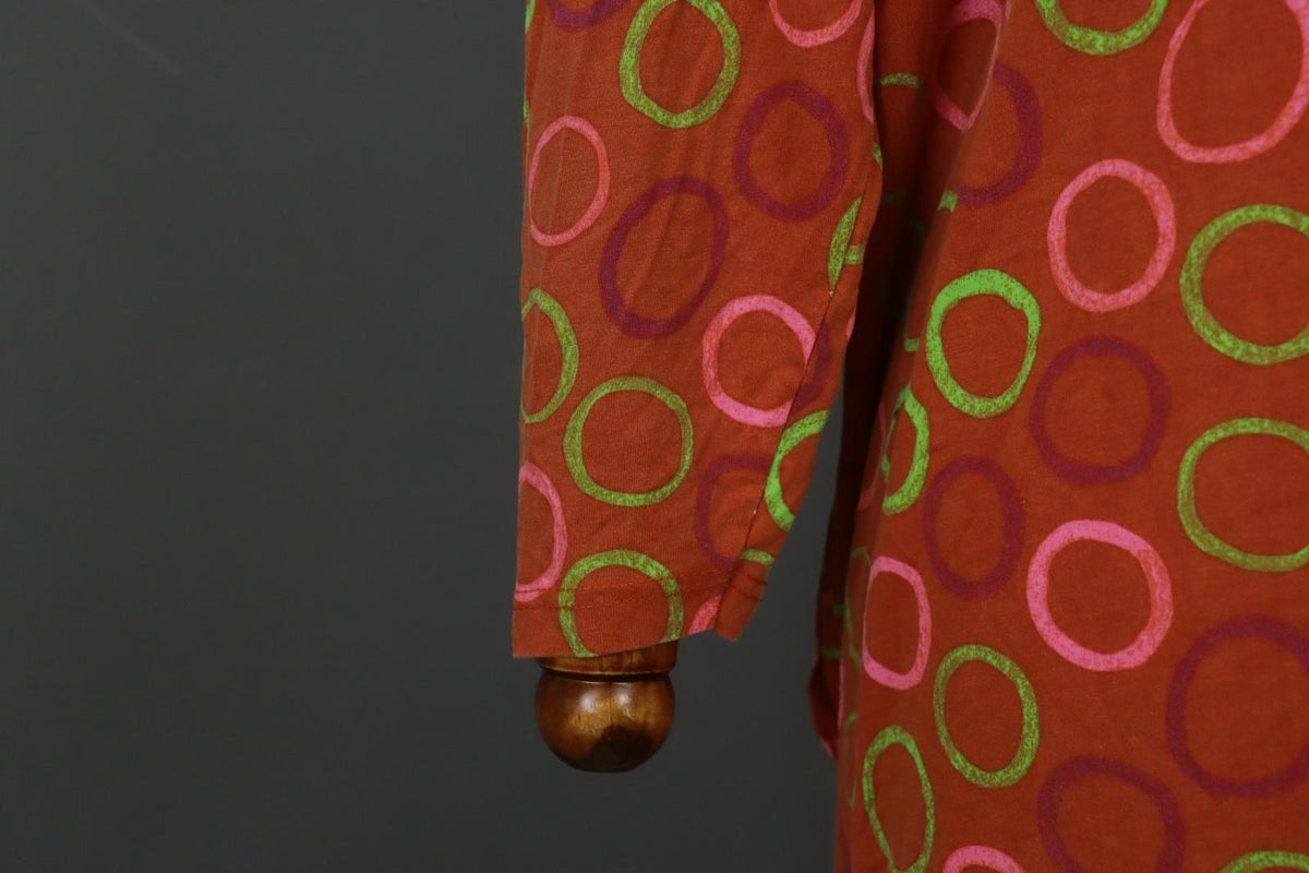 GUDRUN SJODEN Orange Polka Dot Viscose Long Sleeve Pullover Shift Dress – Size L