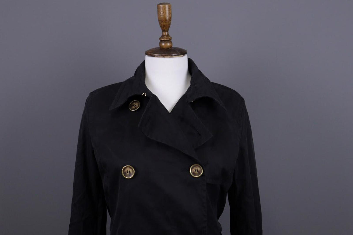 WEEKEND MAX MARA Black Double Breasted Belted Trench Coat – Size I 44 / GB 12 / S